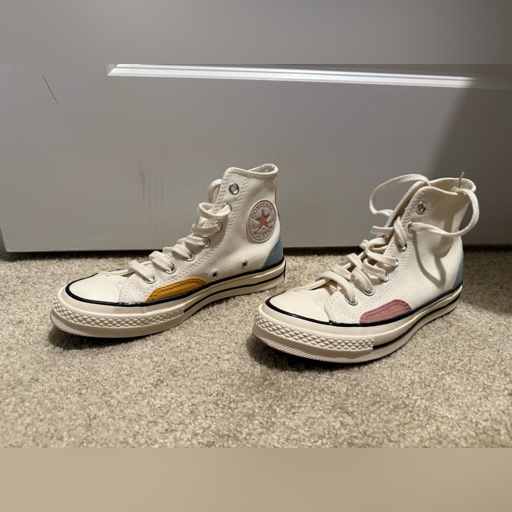 Converse Cream High-Tops with Colorful Patches